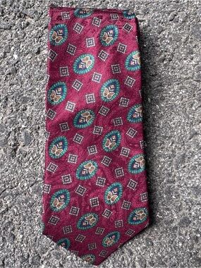 Allen Solly Burgundy Geometric Men's Tie butterfly abstract gold green red vtg